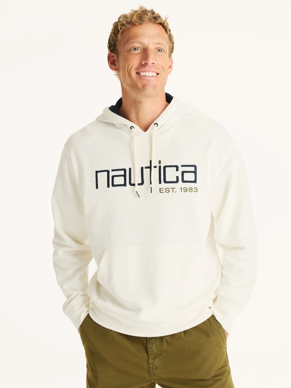 Nautica Heritage Fleet CreanHoodie with Navy Logo and Gold Accent